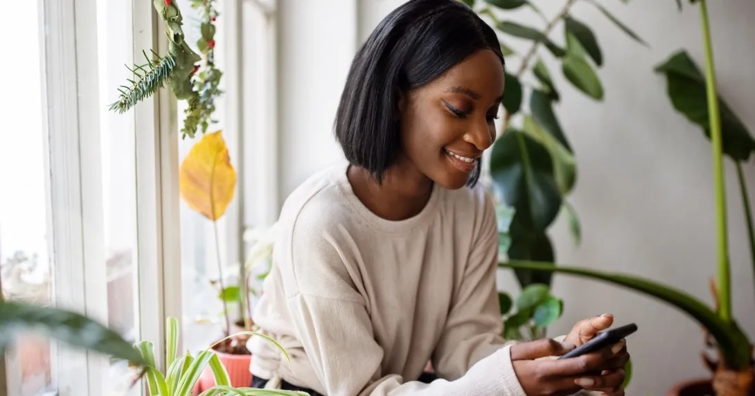 
  Young person communicating with a cell phone
